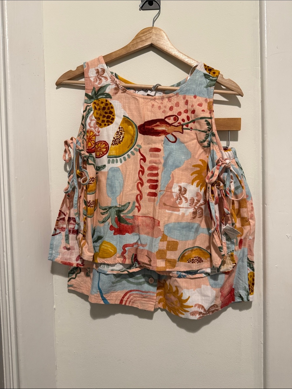 Petal & Pup Peach Multicolor Tropical Cold-Shoulder Tie Top & Skirt